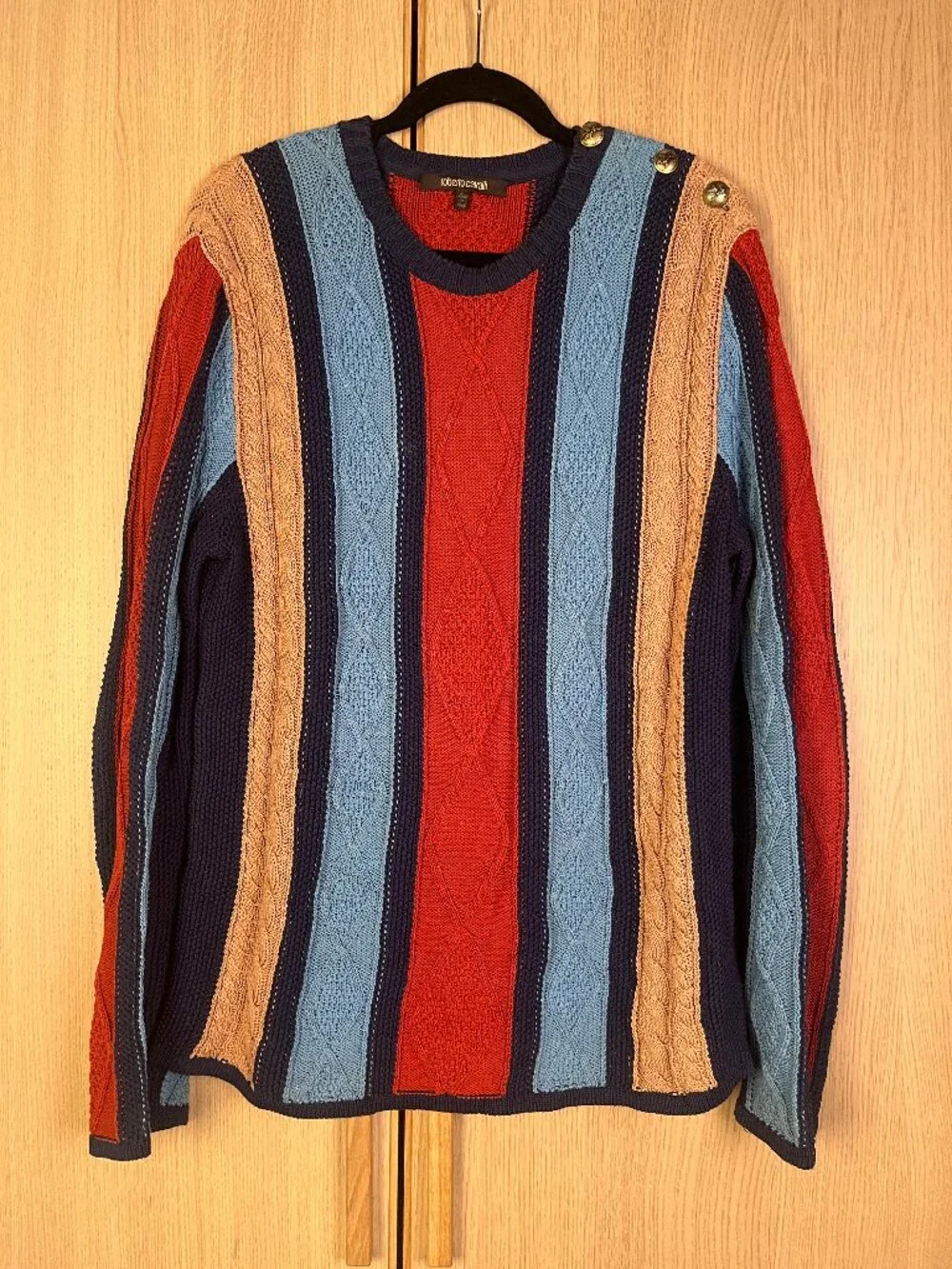 Roberto Cavalli Striped Cable Knit Sweater Made in Italy